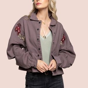 100% Cotton Floral Embroidery Denim Jacket